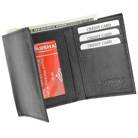 Marshal® Wallet RFID Blocking Men's Leather Slim Trifold Wallet with BOX (Black)
