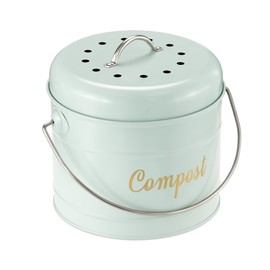 Navaris Compost Bin Waste Bin for Organic Waste - 3.2 L Bucket for Rubbish - Organic Waste Container with Swivel Handle - Includes 6 Carbon Filters - Petrol Blue