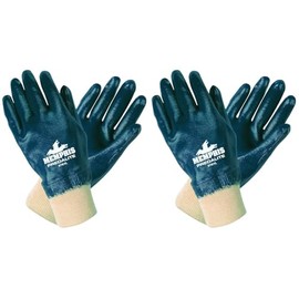 MCR Safety 9781M Predalite Nitrile Rubber Fully Coated Gloves with Knitted Wrist, Smooth, Blue/White, Medium, 1-Pair