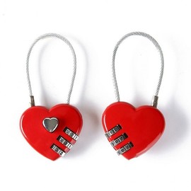Heart-Shaped Anti-Theft Combination Wire Lock with Key, Red Heart 2ea