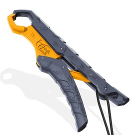 SNAIL TRAIL 7.5''/9'' Floating Fish Gripper, Fishing Grabber, Catfish Mouth Pliers, Caught Bass Holder, Digital Scale Hook Clamp, Saltwater Lip Grip Tool with Lanyard, Gifts for Men, Gray-Yellow