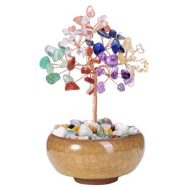 JSDDE Chakra Feng Shui Tree, Healing Stones Gemstones Tree, Money Tree, Tree of Life Decoration, Crystal Tree, Lucky Charm, Spiritual Feng Shui Decoration (Chakra)