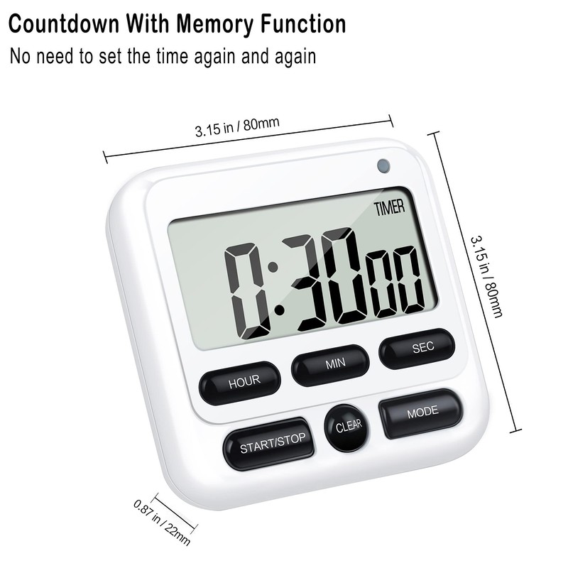 KTKUDY Digital Kitchen Timer with Mute/Loud Alarm Switch ON/Off Switch,