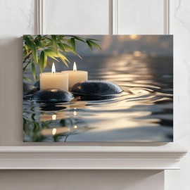 1pc Print Framed Relaxing Spa Decor: Bamboo, Candles & Serene Water Print Decor Artwork for Home Shop Decorcolor: Black, size: 32*24in