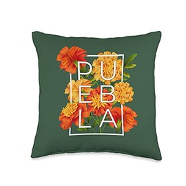 Family Heritage Gifts Flowers of Puebla Word Art-Poblano Pride Throw Pillow, 16x16, Multicolor