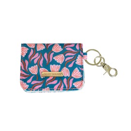 Mary Square Snap Closure ID Card Wallet With Key Hook, 3.5 x 4 Inch Canvas With Protective Coating, Garden Path