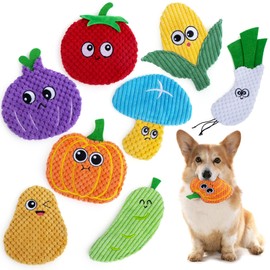 AWOOF Dog Toys No Stuffing, Dog Squeaky Toys, 8 Pack Crinkle Plush Dog Chew Toys for Small, Medium Breeds, Flat Stuffless Puppy Doggie Toys Cute Durable Interactive Dog Toys for Aggressive Chewers