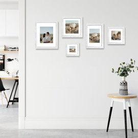 iRahmen 8x8 Picture Frames Set of 4 with Real Glass, Distressed White Frame Display 6x6 Pictures with Mat or 8 x 8 Without Mat, Wood Square Photo Frame for Wall Mount and Tabletop Display