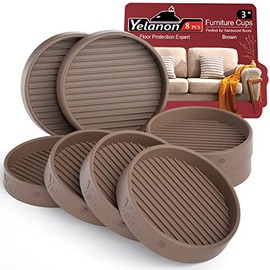 Furniture Coasters - 8 Pcs 3”Round Furniture Caster Cups - Non Slip Pads Hardwoods Floors Non Skid Furniture Grippers Rubber Furniture Feet Anti Slide Floor Protector for Bed Couch Stoppers Brown