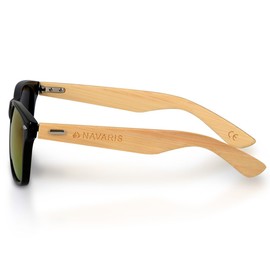 Navaris UV400 Wooden Sunglasses Unisex Men and Women Glasses with Bamboo Arms Wooden Glasses with Case Various Colours - Black / Yellow
