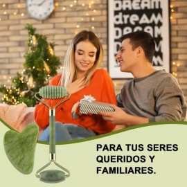 Rodillo Masaje Facial De Jade Gua Sha Rejuvenece Kit                                                                                                  