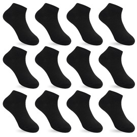 Auranso 12 Pairs Boy Athletic Ankle Socks Girl Low Cut Sock Black 6-8 Years