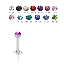 eeddoo® Crystal Labret Piercing Silver Steel; 13 Colours; for Lip Piercings, Nose, Madonna, Monroe, Helix, Tragus - Made of Stainless Steel - 1.2 mm/1.6 mm Bar with Ball for Screwing Stone