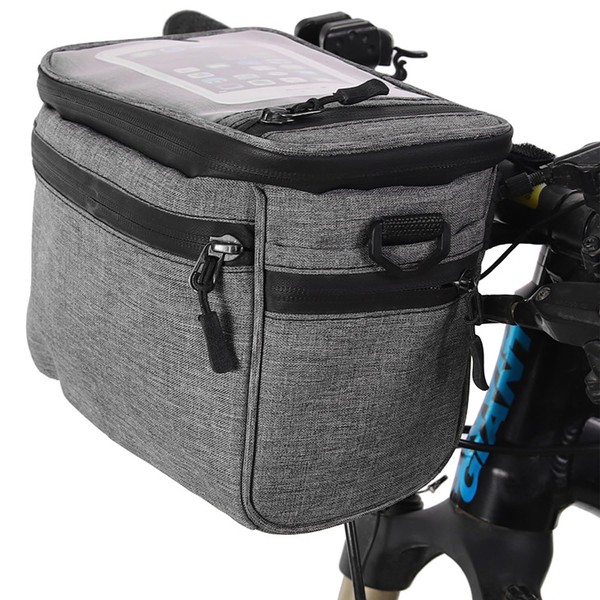 1 Piece Bicycle Handlebar Bag, Bicycle Blue Bag, Bicycle Front Bag, Touch Screen Mobile Phone Bag, Cycling Portable Front Bag, Suitable for Most Types of Bicycles (Grey)