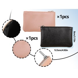 Lhbwhiz Pack of 2 Women's Wallet, Leather Coin Purse, Zip Coin Purse, Portable Coin Bag, Small Purse, Lychee Pattern Coin Bag, Key Case, Coin Purse, Woman Wallet (Black and Pink), Black and Pink,