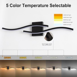 Black Curved Bathroom Vanity Light Fixture Over Mirror, 31.5 inch Modern LED Wall Lamp 5CCT Dimmable Bathroom Light Fixture Modern Vanity Lighting Wall Sconces