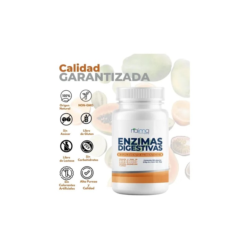 Enzimas Digestivas 500mg - 100 Cápsulas Por Frasco