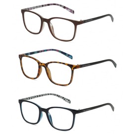 Calabria Lulu Reading Glasses +2.50 Navy Blue,Tortoise Floral,Brown 3 Pack Gift Box Set Women Readers Chic Trendy Eyeglasses