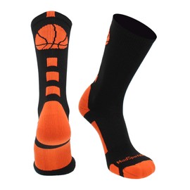 MadSportsStuff Basketball Socks with Basketball Logo Crew Socks (Black/Orange, X-Large)