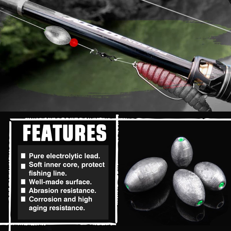 AMYSPORTS Egg Lead Fishing Weights Kit Drop Bass Weights Sinker