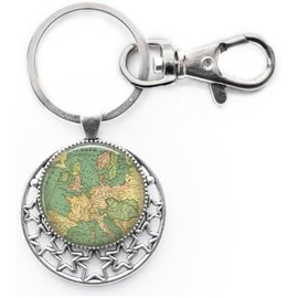 Llavero con mapa de Europa, joyería de mapa, mapa de moda, llavero de mapa de Europa, mapa antiguo, joyería de viajero A0292