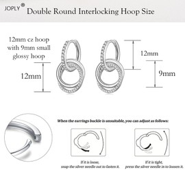 Silver Hoop Earrings for Women, Hypoallergenic Sterling Silver Small Hoop Earrings - Sparkling Cubic Zirconia Interlocking Chunky Double Hoop Round Dangle Statement Earrings Jewellery Girls Gifts