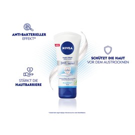 NIVEA 3-in-1 Care & Protect Hand Cream for Stressed Skin by Hand Hygiene, Skin Care for Normal to Dry Hands with Anti-Bacterial Effect*