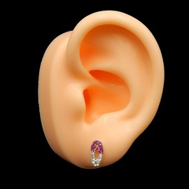 925 Sterling Silver Pink & White Crystal Safety Pin Stud Earrings 22276