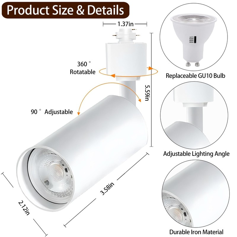 Bravsekai White GU10 LED Track Lighting Kit, GU10 Track Light