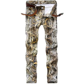 Enrica Men's Casual Printed Jeans Skinny Denim Pants,Snake Skin, 34