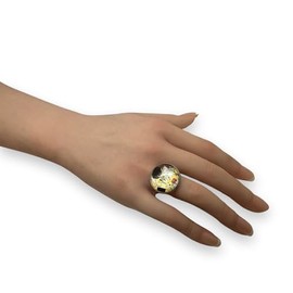 Verstellbarer Damenring aus Edelstahl mit Glascabochon, Vintage, Retro, originell, Schmuckset ‚ÄûDer Kuss‚Äú von Klimt, Gem√§lde, Maler, Kunstwerk (Ref.13a)