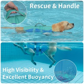 PETDSH Dog Life Jacket Large, High Flotation Dog Life Vest for Swimming Boating, Reflective Puppy Lifejacket with Superior Buoyancy and Rescue Handle, Adjustable Safety Dogs Floating Vests