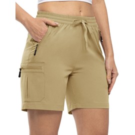TBMPOY - Pantalones cortos tipo cargo para mujer, ligeros, de secado rápido, atléticos, para verano, golf, viajes, camping, con bolsillos con cierre, Caqui, XX-Large