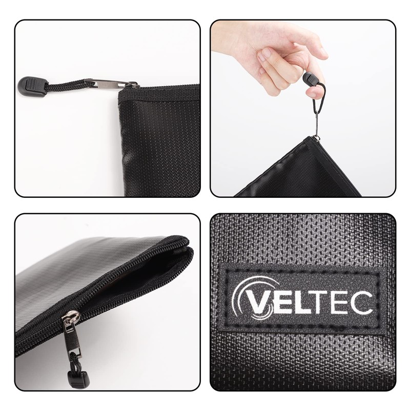 Veltec Fireproof and Waterproof Zipper Pouch Bag for Valuables, Documents,