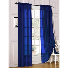 Decotex 2 Piece Sheer Voile Light Filtering Rod Pocket Window Curtain Panel Drape Set Available in a Variety of Sizes and Colors (54" X 84", Royal Blue)