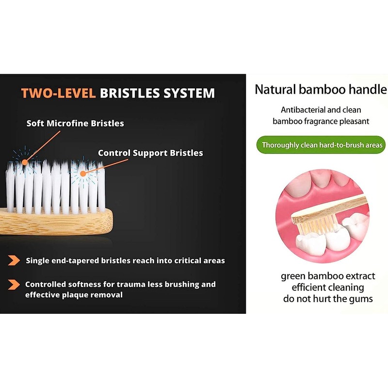 Kids Bamboo Toothbrush Set, 5 Pieces, Soft Bristles, Manual Toothbrushes