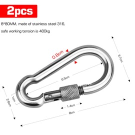 Niro Fire Brigade Carabiner Hooks Large Screw Carabiner Stainless Steel 80 mm x 8 mm with Screw with Clasp Carabiner Niro Load Capacity / WLL 400 kg Pack of 2