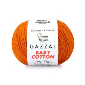 1 Pack (Skein) Gazzal Baby Cotton, 60% Cotton 40% Acrylic, Each Ball 1.76 Oz (50g) / 180 Yards (165m), DK- Worsted, Knitting Yarn, Amigurumi Yarn, Baby Yarn, 3419