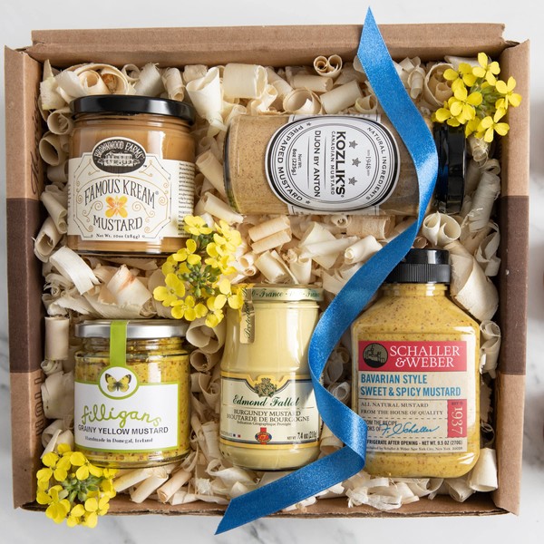 igourmet Mustards of The World Gift Box - This assortment covers a great array of mustards, including smooth, grainy, sweet and hot mustards from France, Germany, Ireland, Canada and USA