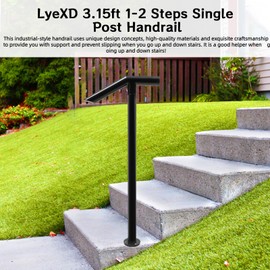LyeXD 3.15ft Step Railing,1-2 Step Single Post Handrail,Stair Railing Hand Rail Kit Handrails for Outdoor Steps,Free Standing Wrought Iron Stair Railing for Porches Balconies Gardens