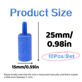 RuiChy Air Stone for Fish Tank, 10 Pack Blue Cylinder Bubble Release Airstone for Aquarium Fish Tank Pump and Hydroponics, Small Airstones Release Tool for Aquairums Buckets and DWC Reservoirs