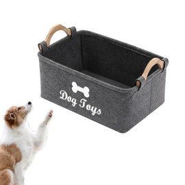 BaiDrivora Dog Toy Basket - Cute Pattern Pet Storage with Wooden Handles, Dog Toy Box, Foldable Dog Toy Storage for Toys Blankets Leashes Home & Travel