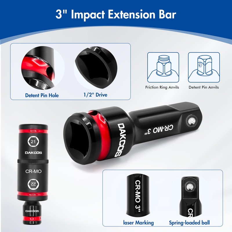 DAKCOS Lug Nut Impact Socket Set,Double Ended Thin Wall Wheel