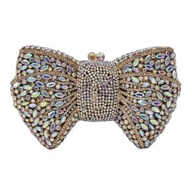 HUANG ZHUANG Bowknot Luxury Crystal Clutch Women Glitter Rhinestone Evening Bag for Party Wedding(Gold AB)