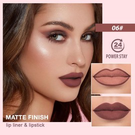 CAKAILA 2 in 1 Matte Lipstick Lip Liner Pencil Set,Plum Waterproof Lip Stick Lip liner Combo for Old Women Long Lasting Lipstick,labiales mate 24 horas originales