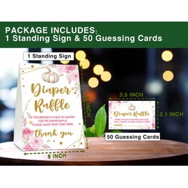 Fall Thanksgiving Diaper Raffle Sign, Blush Pink Boho Floral Baby Shower Game, Little Pumpkin Diaper Raffle Tickets, Autumn Baby Shower Decorations For Boys Girls - (1 Sign + 50 Guessing Cards) - 02