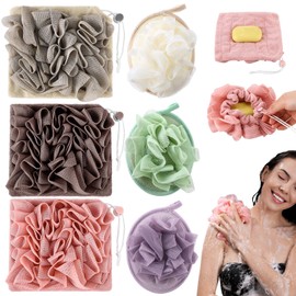 LemonRoad 3 Pcs Bath Shower Sponge Loofahs, 3 Pcs 2 in 1 Soap Bag Bath Loofah Sponge with Drawstring, Exfoliating Mesh Shower Puff Ball for Body Wash Cleansing and Smooth Skin