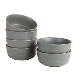 Double Line 6.25"/24 oz Cereal Bowl, Set of 6, Matte Gray