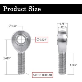 OUBULU 5/8” Heim Joints Rod End Kit, 0.625” Chromoly Joints Panhard kit Right and Left Hand Thread with Jam Nut and Bung (2 Pair)