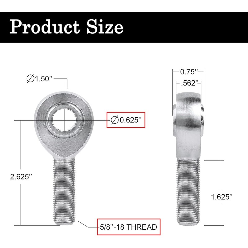 OUBULU 5/8” Heim Joints Rod End Kit, 0.625” Chromoly Joints